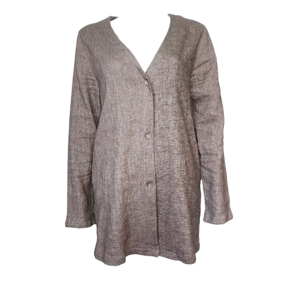 Grade & Gather Blazer Jacket Womens Size M Medium Linen Blend Grey Gray Long